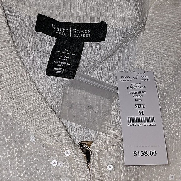 NTW White House Black Market White Sequence Zipped Cardigan. Size Medium - Picture 7 of 8